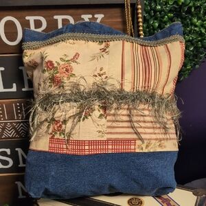 Stylish Denim and Red Patchwork Tote